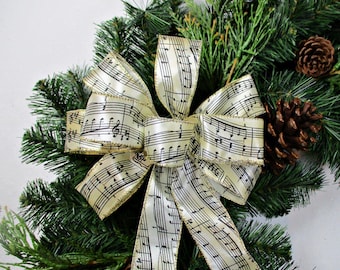 Musical Notes Christmas Bow: Wired Edge Wreath Decor