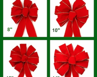 WATERPROOF Bow / Outdoor Bow / Red Velvet Bow / Christmas Bow / Wreath Bow / FIVE Sizes and FOUR color Choices