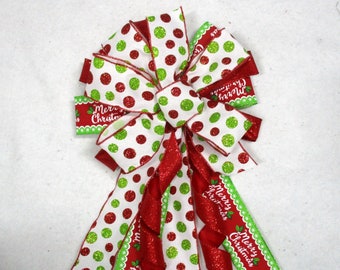 Red and Lime Green Bow, Christmas Bow,  Red and Green Bow, Tree Topper Bow, Wreath Bow, Christmas Tree Bow