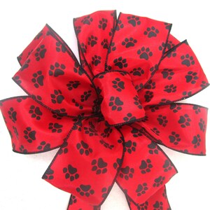 Red Bow / Dog Bow / Paw Print Bow / Cat Bow image 4