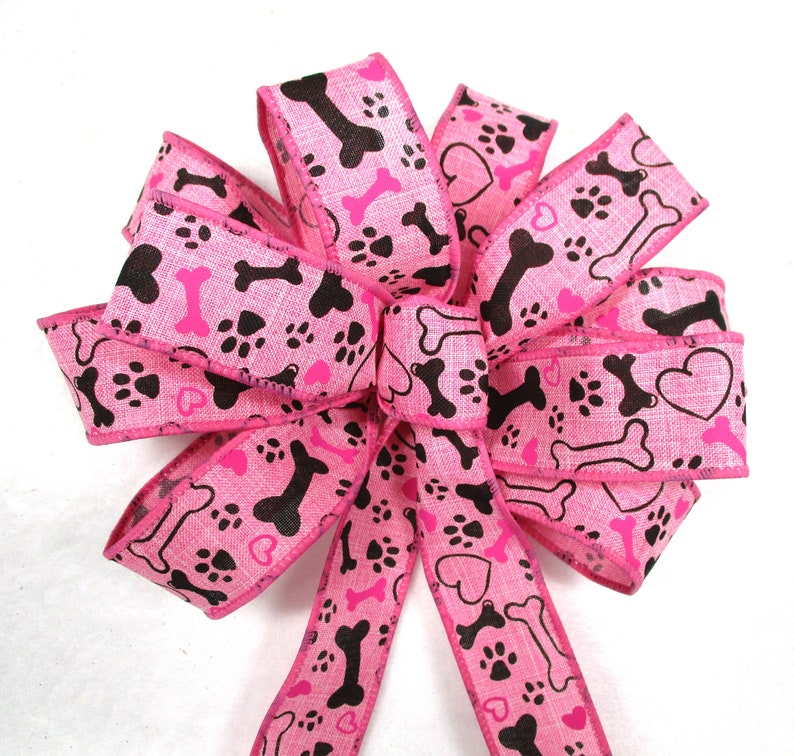 Dog Bow / Dog Bone Bow / Paw Print Bow / Pink Bow / Puppy Bow / Cat Bow / Christmas Bow / Wreath Bow image 3