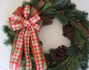 Lazo de cuadros campestres / Lazo para corona / Lazo rojo y verde / Lazo navideño / Lazo para la cima del árbol / Lazo de estilo rústico