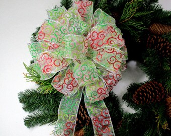 Lazo navideño rojo, verde y blanco: decoración de corona de lunares transparentes