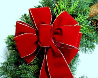 Waterproof Red Velvet Christmas Bow: Outdoor Wreath Tree Topper