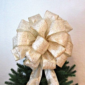 Christmas Bow, Gold & Cream Bow, Cream Bow, Gold Bow, Wreath Bow, Tree Topper Bow