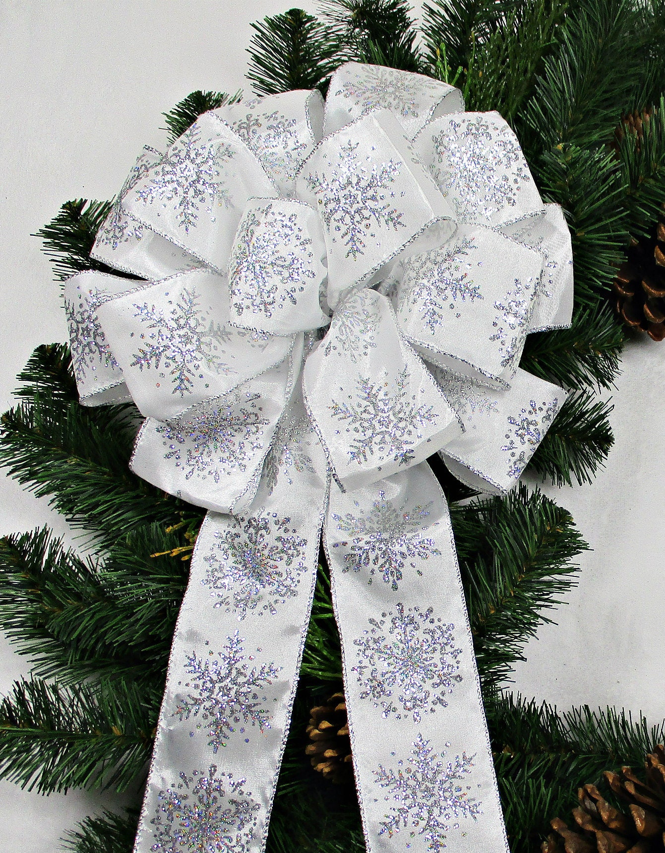 Christmas Bow / Christmas Tree Bow / Gray Bow / Silver Bow / Etsy