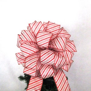 Christmas Bow / Tree Topper Bow / Wreath Bow / Red Bow / Red & White Candy Cane Stripe Bow image 4
