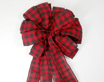 Buffalo Plaid Christmas Bow: Farmhouse Wreath Tree Topper