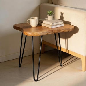 Live Edge Cedar Root Side Table, Rustic Natural Wood Accent Furniture, Boho Home Decor, Hairpin Legs
