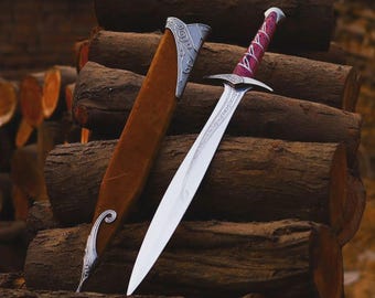 Réplica de espada corta élfica, accesorio de la película Anillos de Poder, hoja de Bilbo y Frodo Bolsón hecha a mano, decoración de pared de fantasía, regalo personalizado para él.