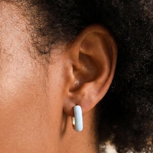 Blue Enamel Rectangular Hoop Earrings, U Shape Hoop Earrings, Blue Enamel Chunky Earring, Minimalist Oval Earrings, Mothers Day Gift for Mom
