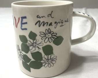Anthropology anthropologie Hotel Magique Love Melange Coffee Mug Flowers 16 oz