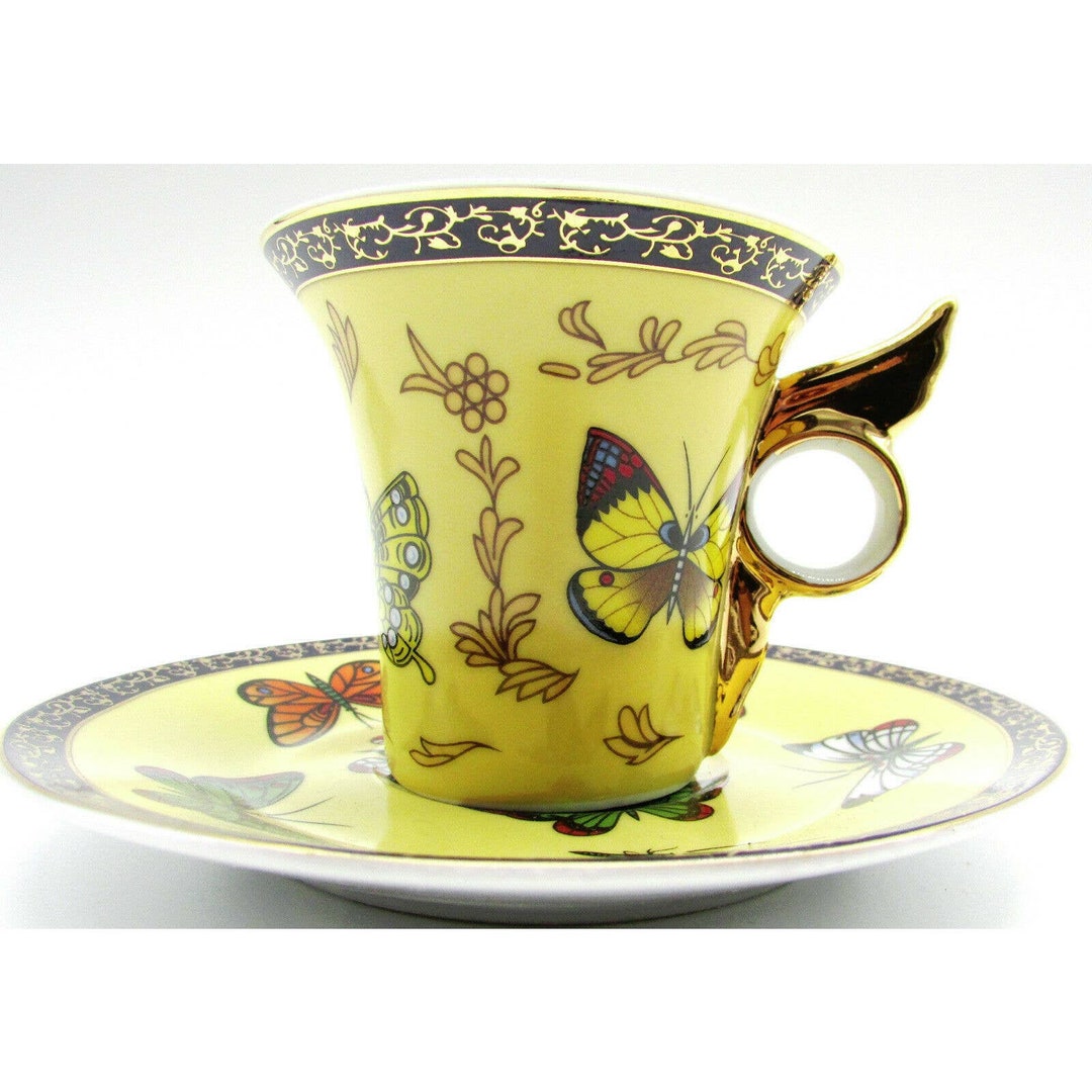 Classic Coffee and Tea Yellow Butterfly Cup Saucer Butterfly Handle Etsy