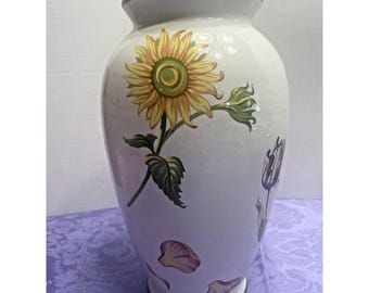 Tiffany & Co Tiffany Petals Floral Vase 10” Ceramic Portugal 1998 Sunflower