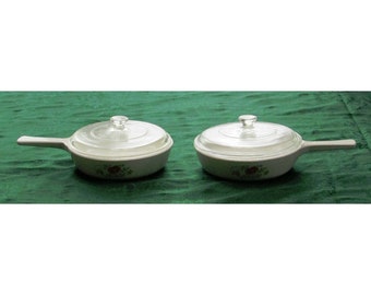 Vintage 4 pc Corning ware Wild flower frying pan skillet with covers set of 2