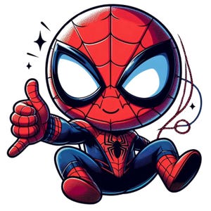 Pode incluir: Ilustra&ccedil;&atilde;o de desenho animado do Homem-Aranha com o polegar para cima. O personagem &eacute; retratado em seu traje cl&aacute;ssico vermelho e azul com um design de teia de aranha. A imagem tem um estilo de hist&oacute;ria em quadrinhos com contornos ousados e cores vibrantes.