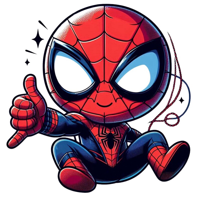 Pode incluir: Ilustra&ccedil;&atilde;o de desenho animado do Homem-Aranha com o polegar para cima. O personagem &eacute; retratado em seu traje cl&aacute;ssico vermelho e azul com um design de teia de aranha. A imagem tem um estilo de hist&oacute;ria em quadrinhos com contornos ousados e cores vibrantes.