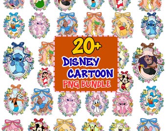 Pacote com mais de 20 PNGs de personagens da Disney, incluindo Mickey e seus amigos, Princesas da Disney, Ursinho Pooh e seus amigos, Toy Story e camisetas para viagem à Disneylândia.