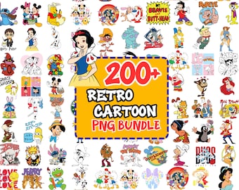 Mais de 200 arquivos SVG/PNG divertidos de desenhos animados, conjunto de clipart de desenhos animados vintage, personagens de desenhos animados em PNG, desenhos animados dos anos 80 e 90 em SVG.