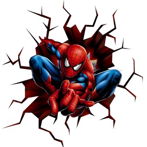 Pode incluir: Ilustra&ccedil;&atilde;o din&acirc;mica do Homem-Aranha saindo de uma parede rachada. O super-her&oacute;i usa seu ic&ocirc;nico traje vermelho e azul, com a m&atilde;o estendida para o espectador. A parede &eacute; vermelha escura, com rachaduras.