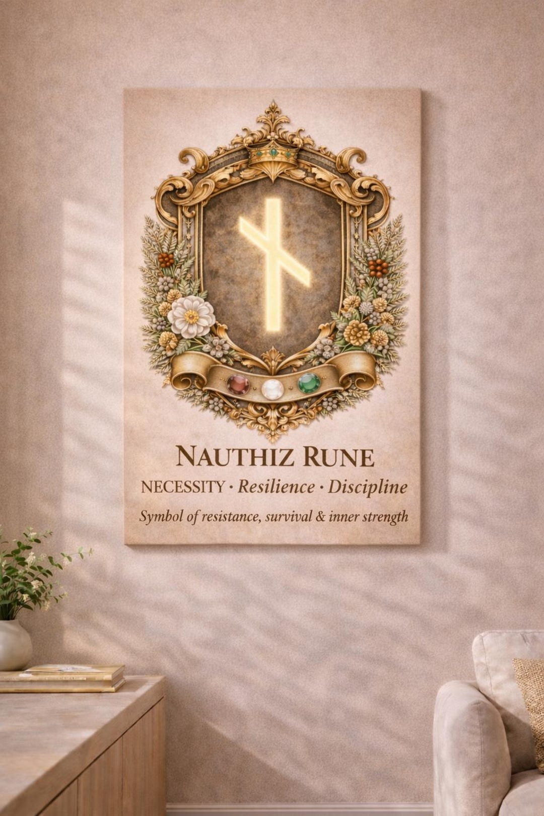 Nauthiz Rune Wall Art, Norse Rune Poster, Strength & Survival Symbol ...
