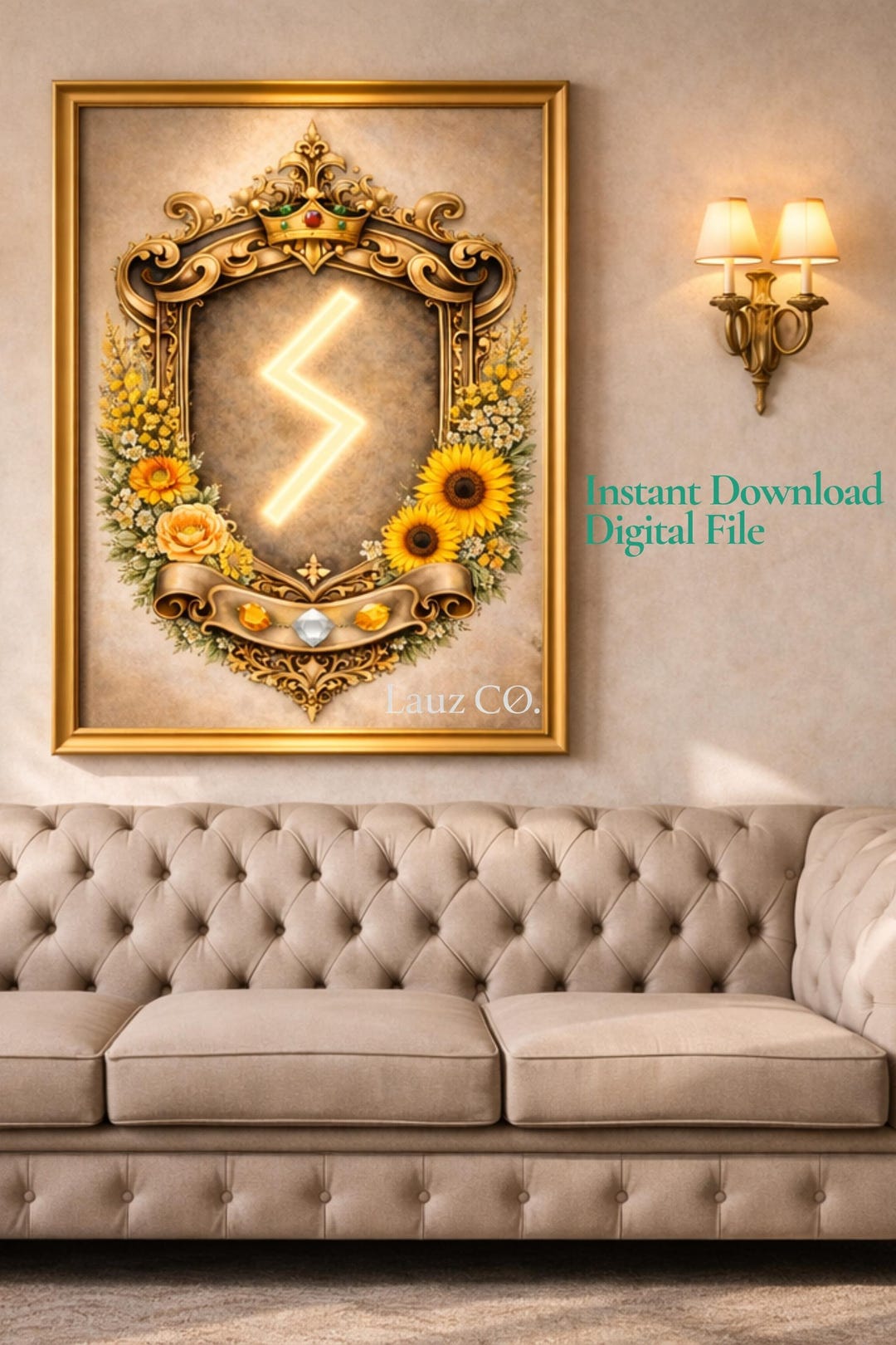 Sun Rune Fantasy Sowilo Rune Wall Art , Elder Futhark Sun Rune Printable , Norse Victory ...
