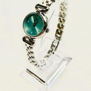 Handmade Silver Tone Light Blue Dial Women's Watch | Cuban Link Bracelet Quartz Watch