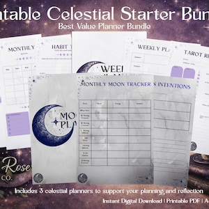 Paquete de planificador celestial / Ciclo lunar mágico semanal y mensual (PDF imprimible)