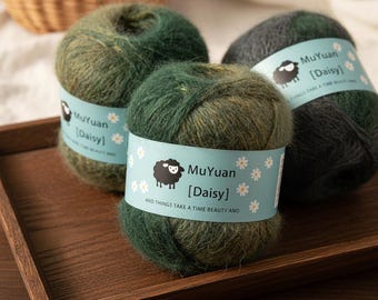 Rainbow Gradient Mohair Yarn, Fluffy Long Hair Knitting Crochet Yarn