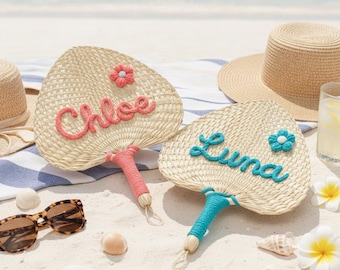 Custom Straw Fan with Name | Personalized Hand Fan | Bridesmaid Gift | Wedding Favor | Palm Leaf Fan | Bridal Shower Gift.