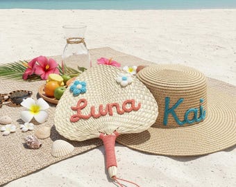 Personalized Palm Fan | Custom Name Straw Fan | Bridesmaid Gift for Women | Boho Wedding Decor | Beach Wedding Fan.