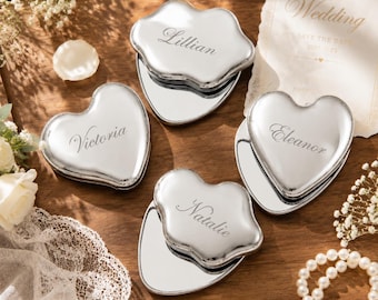 Personalized Compact Mirror | Custom Engraved Bridesmaid Mirror | Bridal Party Gift | Wedding Favor | Gold Silver Pocket Mirror.