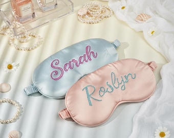 Personalized Rhinestone Sleep Mask, Custom Name Silk Eye Mask, Bling Crystal Eye Mask, Bridesmaid Gift, Travel Eye Cover