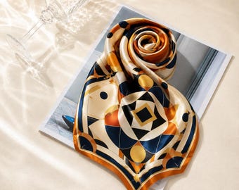 Personalized Mulberry Silk Scarf, 16 Momme Satin, Custom Monogram Neckwear