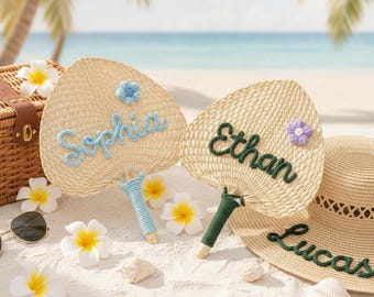 Personalized Straw Fan | Custom Name Palm Fan | Bridesmaid Gift | Boho Wedding Fan | Handwoven Fan | Bridal Party Favor.