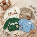 Personalized Family Knit Sweater Set, Custom Crochet Name Matching Sweaters, Handmade Mommy & Me Jumper, Neutral Aesthetic Parent Child Gift product logo