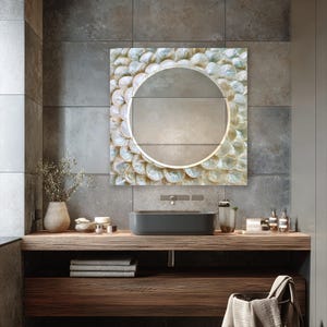 Horizontal glass mirror with wide rectangular shape and smooth reflective center