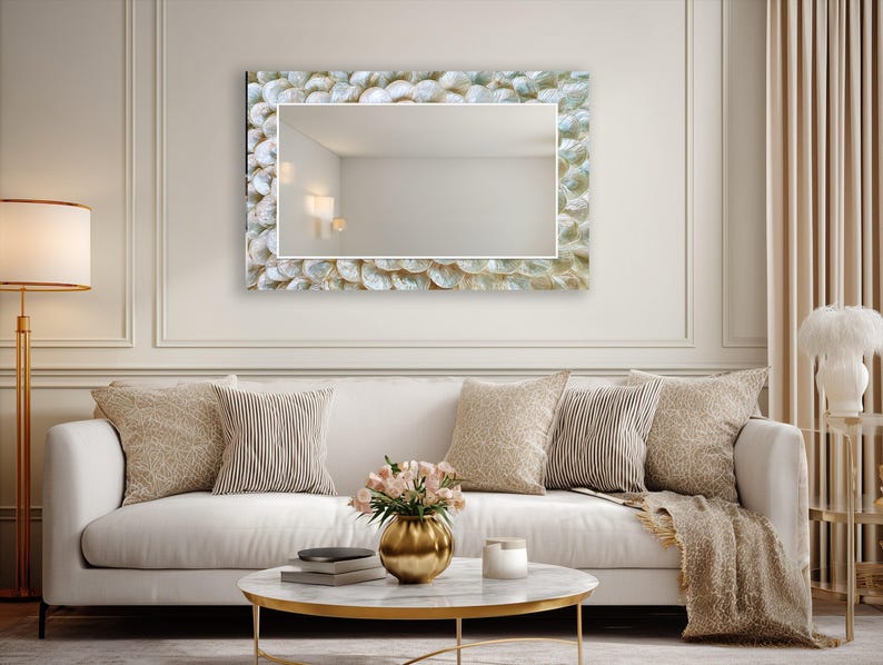 Modern statement glass mirror with horizontal design for console walls or living room styling