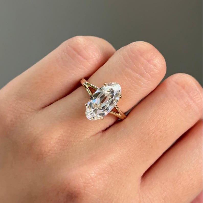 Vintage Moval Cut Moissanite Solitaire Ring, 14k Solid Yellow Gold…