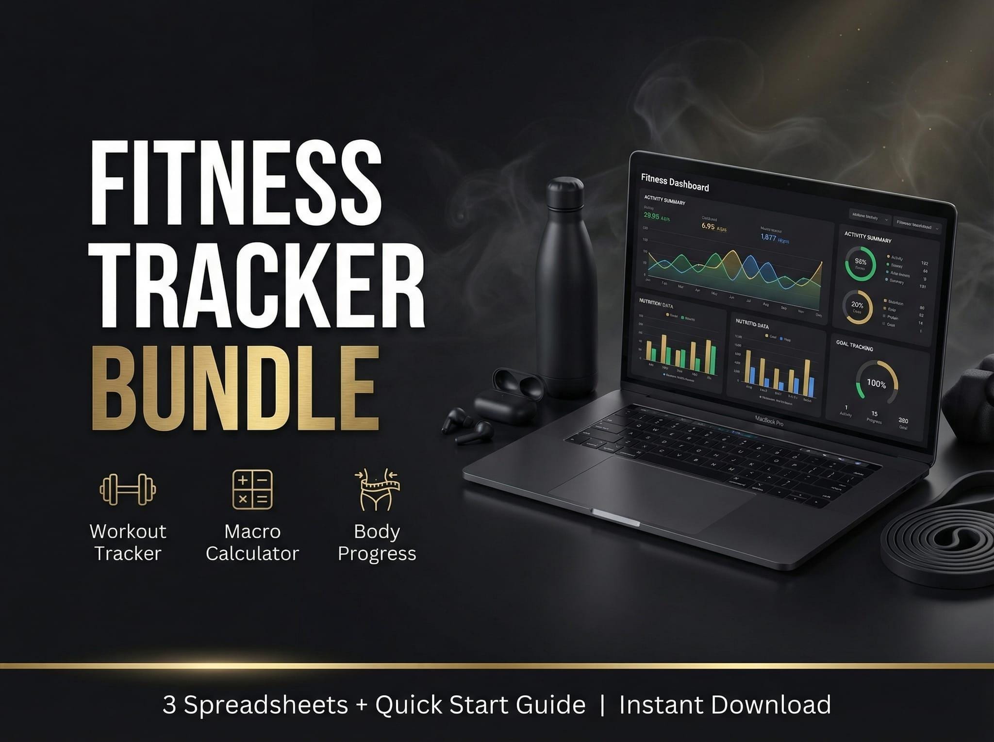 Fitness Tracker Bundle Google Sheets Workout Log + Macro Calculator + Progress Tracker Gym Planner Spreadsheet