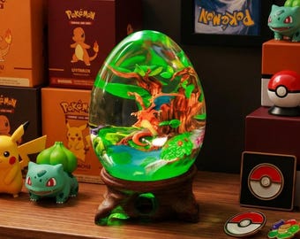 Poke Resin Egg Lamp, Anime Diorama Night Light, Pocket Monster Desk Decor, Custom Gamer Gift, Handmade Epoxy Art