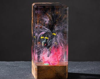 Umbreon Resin Lamp For Gamer Desk Decor, Anime Night Light Diorama, Custom Epoxy Wood Lamp, Geeky Birthday Present For Boyfriend