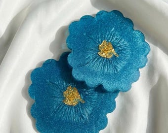Flower Resin Coaster For Housewarming Gift, Blue Floral Drink Coaster, Elegant Home Decor Coaster, Birthday Present For Mom