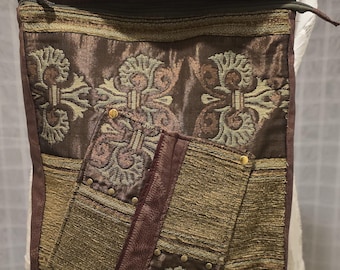 Boho Embroidered Tapestry Rectangle Backpack – Convertible Shoulder Bag with Adjustable Straps & Multi-Pocket Design