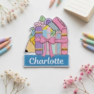 Personalized Book Stack Flowers Name Patch, Custom Name Cottagecore Bookworm Iron On Patch, Birthday Gift For Book Lovers, Backpack Jacket