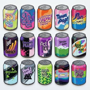 Electric Lesbi Crush Pride Soda Can Broderad Tygmärke - DIY Stryk-på Sy-på Kardborreband Lesbisk HBTQ Jacka Ryggsäck