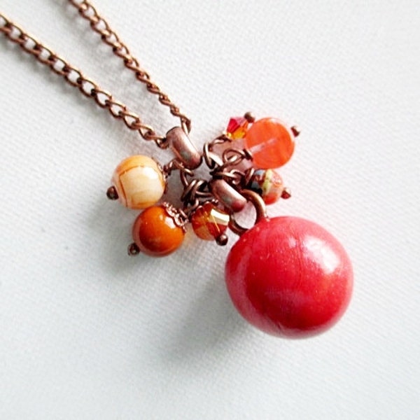 Orange Beaded Necklace Beaded Jewelry Long Boho Antique Bronze Bright Bold Yellow