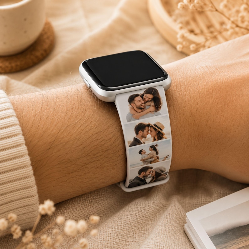 Custom Photo Apple Watch Band, Personalized Pet Couple Print Silicone Strap, UV Printed Gift bild 2