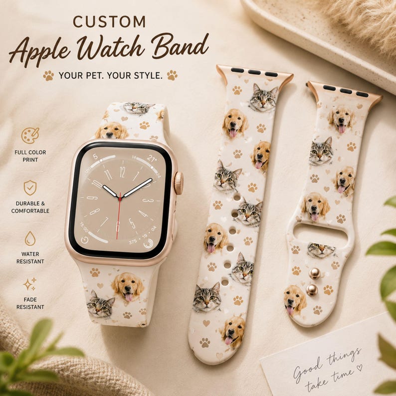 Custom Photo Apple Watch Band, Personalized Pet Couple Print Silicone Strap, UV Printed Gift bild 1