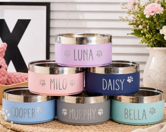Custom Dog Bowl, Personalized Name Stainless Steel Insulated Pet Food Water Bowl, Cat Dog Gift